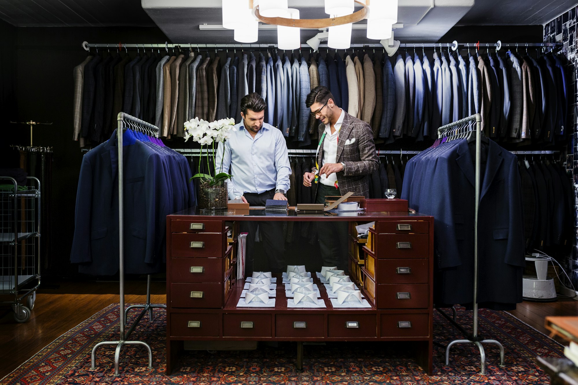 Men in clothing store